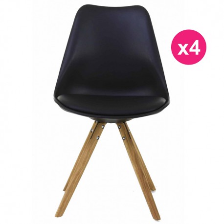 Lot de 4 Chaises Noir Piétement Chêne KosyForm