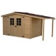 Casetta da giardino Legno Habrita 5,06 m2 con tenda da sole 2.69 m2